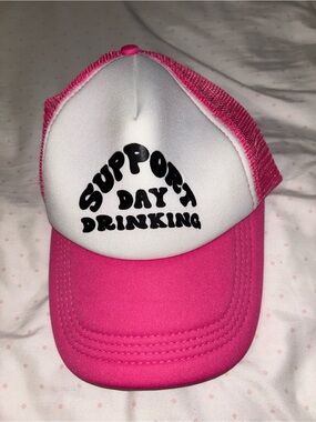 'Support Day Drinking' Pink and White Trucker Hat